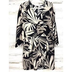 H by Halston Womens 14 Black Tan T Shirt Cap Sleeve V Neck Casual Mini Dress NEW